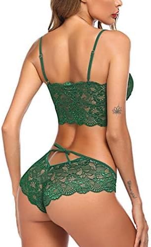 Image of LOURYN KOULYN Women's Lace Lingerie Bra and Panty Set Strappy Babydoll Bodysuit