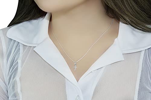 Belantina 1/20 Carat Diamond Mini Cross Pendant Necklace For Women In 14K White Gold On 18 Inch Chain (H-I, I1-I2, Cttw) Spring Ring #TOP6