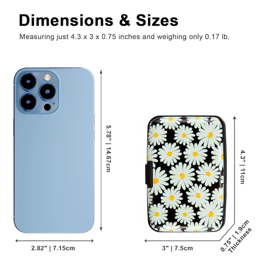 Image of Credit Card Holder, Metal Card Wallet RFID Blocking Mini Slim Aluminum Business Hard Card Case for Women Men (Daisy)
