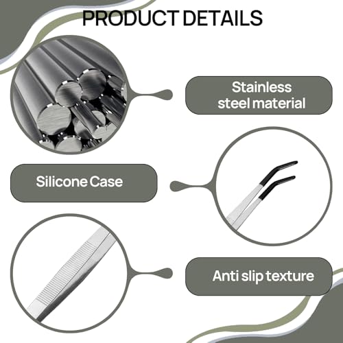 BOULESENM 2 PCS Lange Pinzette Edelstahl,Reptile Tongs Futterzange mit Gummispitze Gerade,Stainless Steel Reptile Feeding Tongs with Rubber Tip,Fütterungspinzette für Reptilien,Aquarium-Pinzette