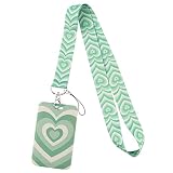 BKBKAAK Cute Green Lanyard for ID Badges Preppy Keychain with Love Heart Pattern Girls Women Aesthet