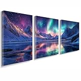 【3 PCS TABLEAU MURAL】Chaque montagne enneigée & aurore impression sur toile mesure 25x35 cm, avec un total de 3 pièces, chaque panneau avec encadré incluent des kits de suspension murale