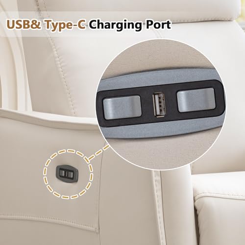Image of HAOMARKETS Electric Swivel Rocker Recliner Chair, Power Faux Leather Glider Rocking Recliners for Adults,360 Swivel Nursery Reclining Sofa with USB Charging Port, White