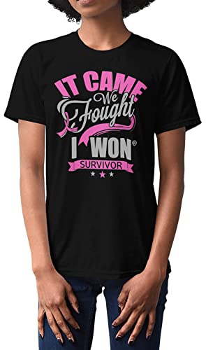 Fight Like A Girl It Came. We Fought. I Won. Breast Cancer Survivor Awareness Unisex T-Shirt - Black W/Pink [Xl] #TOP8