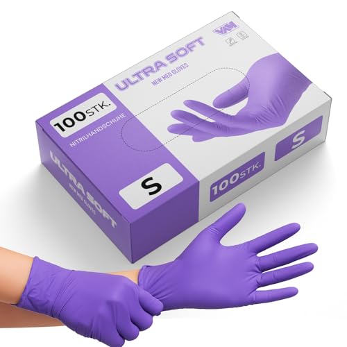 general merchandising Nitrilhandschuhe Farbe Violett puderfrei, latexfrei, hypoallergen, CE-zertifiziert | Lebensmittelecht für medizinische Studien Tatoo | Einweghandschuhe Farbe Lila (S)