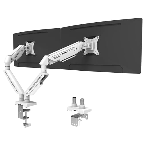 Image of Fydeamer Dual Monitor Arm for 17-35" Screens up to 11 kg, Ergonomic Gas Spring Monitor Stand with Height Adjust, Tilt, Swivel & Cable Management, VESA Desk Mount with 2 Types of Installation, White