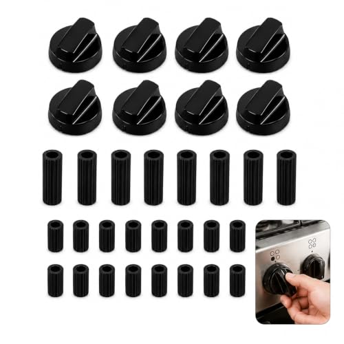Cooker Knobs, 8 Pack Universal Replacement with 24 Accessories, Fits Gas Hobs, Thermostats, Electric Ovens, Microwave, Heatproof Dials for Cookers, Kitchen Appliances, Home Cooks Chefs (Black)