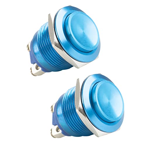Paialu 2Pack Momentary Push Button Switch, 19Mm 5A Aluminium Alloy Shell Pushbutton Switches- 1No 12V Spst Screw Terminal Metal High Round Waterproof For Industrial Car Switch (Blue) #TOP8