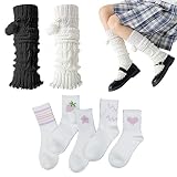 2 Pairs Leg Warmers Japanese Kawaii Leg Warmers for Women Knit Black White Leg Warmers Y2K Bundle Wi
