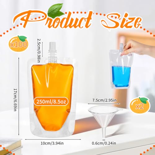 100 Pcs Plastic Drink Pouches Bulk, 8.5 oz Reusable Drink Bags for Travel by Lyksgir - Used condition - Image 2