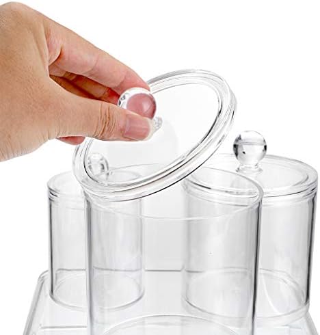 Hipiwe Set of 3 Cotton Ball and Swab Organizer with Lid - Apothecary Acrylic Jar Makeup Cotton Organizer Q-Tips Holder Bathroom Vanity Storage Canister Jar for Cotton Rounds Pads