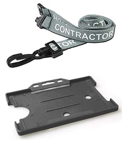 Identity-Plus: Grey Pre-Printed Contractor Lanyard (Plastic J Clip, Safety Breakaway Point) with Grey Landscape Card Holder (100)