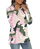 GOUCEHN Women Sweaters Turtleneck Long Sleeve Tunic Tops Fall Lightweight Pullover Sweater (Camo Pink Green, Large)