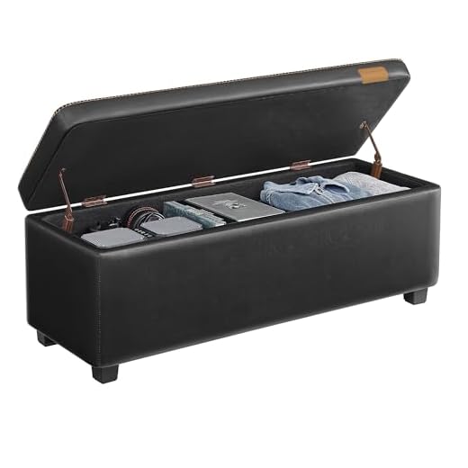 VASAGLE Storage Ottoman Bench with Stitching, PU Leather, Entryway Bedroom | Ottoman Bench, Mid-Century Modern, with Stitching, Bedroom, Living Room, Ink Black, EKHO Collection ULOM075B01