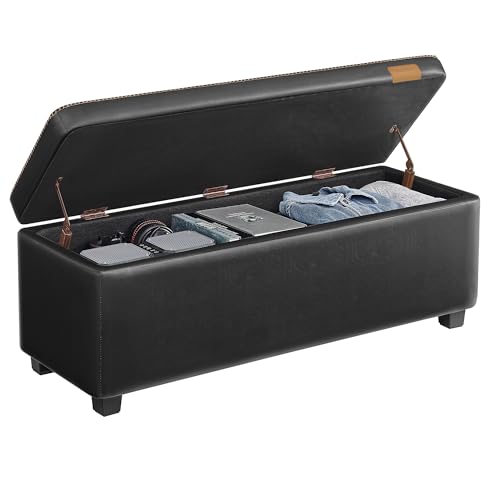 VASAGLE EKHO Collection - Storage Ottoman Bench, Entryway Bedroom Bench, 25 Gallons, Synthetic Leather with Stitching, Mid-Century Modern, Safety Hinges, Loads 660 lb, Ink Black ULOM075B01 by VASAGLE - Used condition - US$93.16