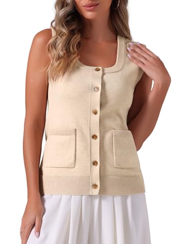 Allegra K Sweater Vest for Women's Summer Casual Button Ribbed Sleeveless Knitted Tank Top