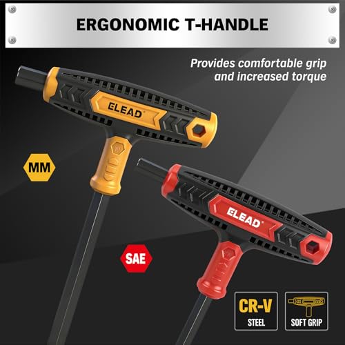 Image of ELEAD 14-Piece T-handle Allen Wrench Set, Metric 2.5mm-10mm & SAE 1 /8 inch-3 /8 inch Portable Hex Key, Long Arm Allen Key Set with Storage Box for Basic Home Repair and Mechanical Maintenance