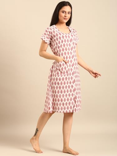 Image of Rupa Jon Aishwarya Women Short Printed Nighty in Premium Cotton Blend Fabric, Midi Length, Night Dress, Three-Fourth Length for Comfortable Everyday Wear