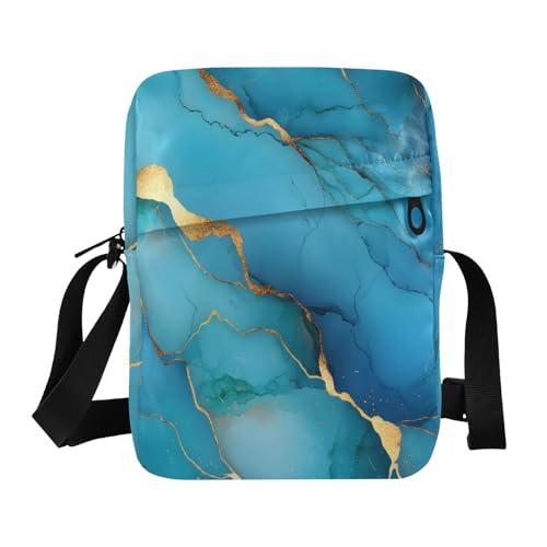 small messenger bag for women crossbody bag men Women's Purses Adjustable Strap for Casual Casual- Marble Turquoise Royal Blue