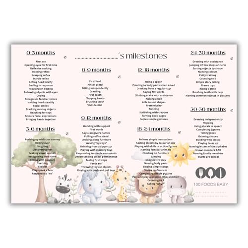 100 Foods Baby Tableau des 100 étapes importantes pour bébé à enfant de la naissance à 3 ans