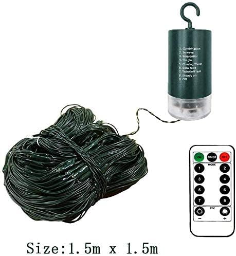 1.5m x 1.5m Garden Net Lights Outdoor Warm White, Waterproof Battery Operated with Remote, 8 Modes, Timer, Dimmable, 100 LED Curtain Mesh Fairy Lights String for Indoor Party Wedding Deck Decor