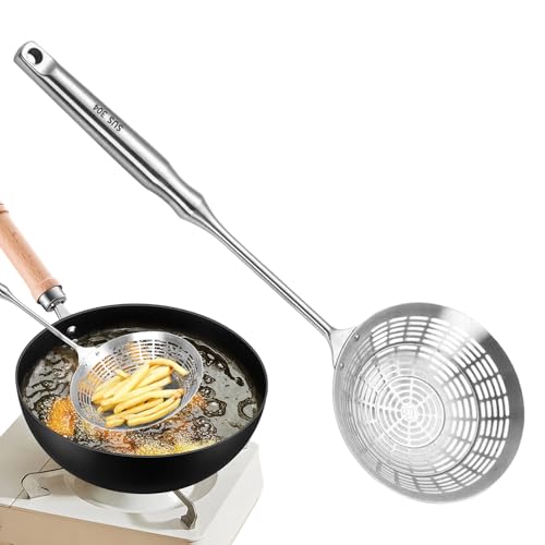 Colador de malla con mango | Espumadera grande ranurada | Cuchara Espumadora Colador de Malla,Para Pasta, Fideos, Empanadillas, Verduras, Freír, Preparar Alimentos, Hogar, Apartamento, Barbacoa