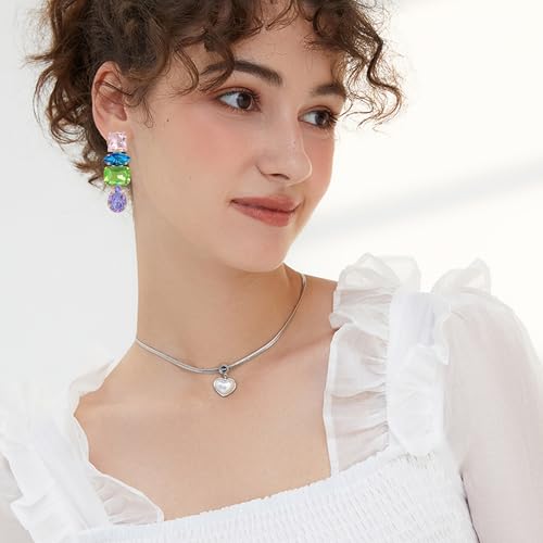 JOONL Dainty Sparkly Crystal Square Teardrop Circle Dangle Drop Earrings Long Chic Glitter Rhinestones Geometry Stud Earrings For Women (Colorful) by JOONL - Used condition - Image 3