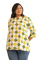 XL LOVE - By Janasya Women's Multicolour Cotton Geometric Regular Top(PL1024-TP-5XL)