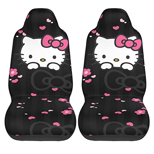 2 Pcs Kitty Car Seat Covers Pink Car Accessories Women Car Front Seat Protectors Cat Full Set Bucket Cover Universal Fit For Car Auto Truck Van Suv Sedan Vehicle #TOP1