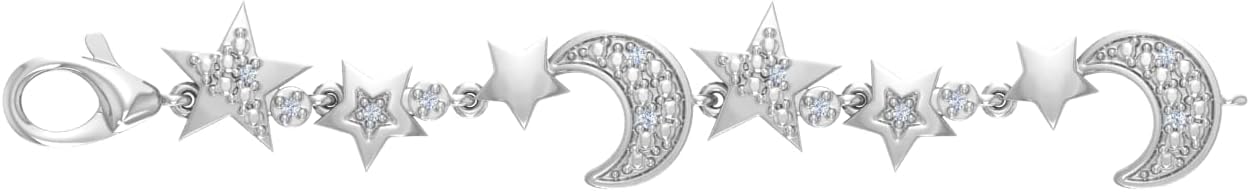 0.15 Carat Natural Diamond Stars and Moon Bracelet for Women in 925 Sterling Silver or in 18K Yellow Gold over Sterling Silver
