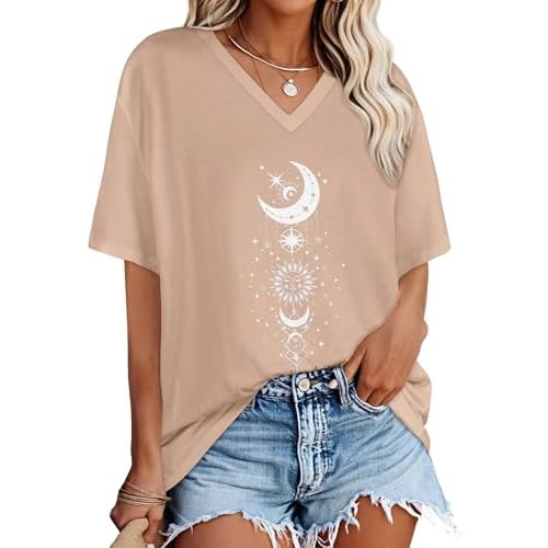 Oversized Tshirts for Women V Neck Short Sleeve Summer Casual Basic Loose Tops 2026