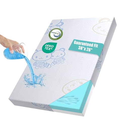 Aeepilo Pack and Play Mattress Pad 38"x26" for Baby & Toddler, 1.42" Thick Dual-Sided Gel Memory Foam Playpen Mattress Topper with Washable Waterproof Cover, Portable Mini Crib Mattress