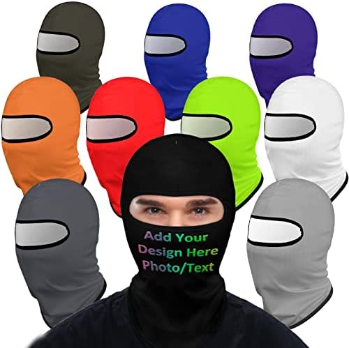 Ski Mask, Custom Balaclava Full Face Mask Add Your Design, Personalized Sun Hood UV Protection Cover for Men Outdoor Sports Black