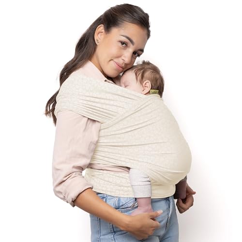 Image of Boba Baby Wrap Carrier - Stretch Bamboo Newborn Sling, Serenity Oat Meadow | Breathable Bamboo-Blend Knit, newborn to toddler. Hands-Free Babywearing for bonding, nursing & naps 7-35 lbs.