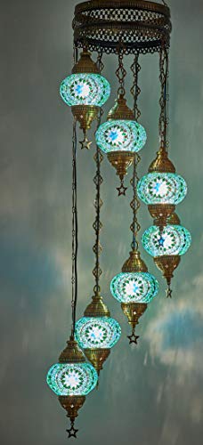 Demmex Turkish Moroccan Mosaic Hardwired Or Swag Plug In Chandelier Light Ceiling Hanging Lamp Pendant Fixture (7 X 4.5 Globes - Hard-Wired) #TOP7