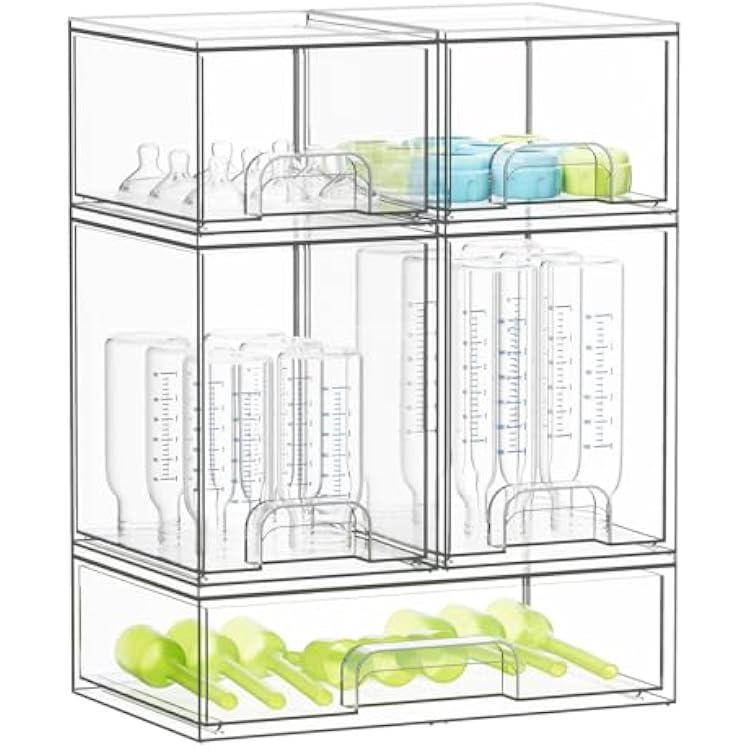 SpaceAid Bottle Storage Organizer Baby - Acrylic Bottles Station Organizer Container, Stackable Clear Drawers for Countertop, Vanity, Bathroom, Cabinet, Pantry Organization, 5 Pack, 2S2M1L, 15.4 H