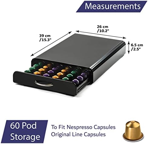 Home Treats 60pc Nespresso Capsule Drawer Pod Holder Carbon Black -60Pc Capsules Holder & Machine Stand - for Nespresso Original Line Pods