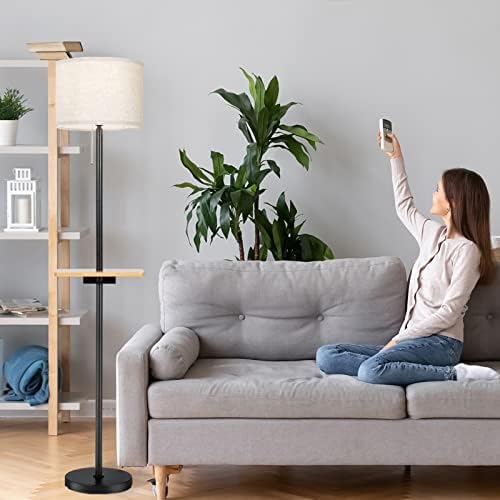 TANGZON Floor Lamp, Standing Lamp with Shelf Plate, USB Ports, Pull-Ring Switch and Shade, Tall Reading Lamp for Living Room, Bedroom, Study and Office