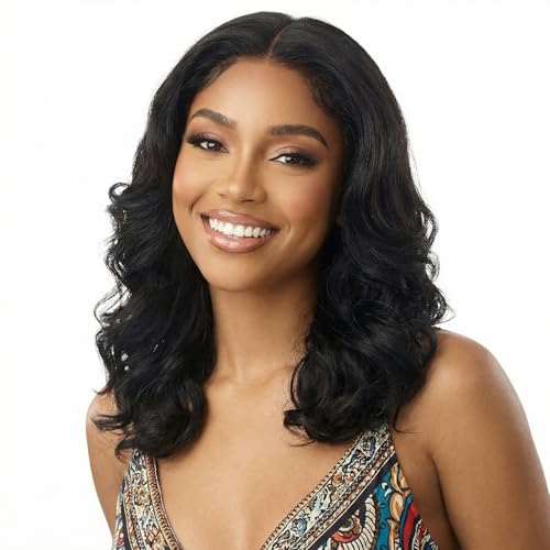 R REEWES FASHION HAIR Body Wave Wig HD Lace Front Wigs for Women Synthetic Loose Wave Glueless Bob Wigs for Black Women Pre Plucked 160% Density Natural Black Color 18inch