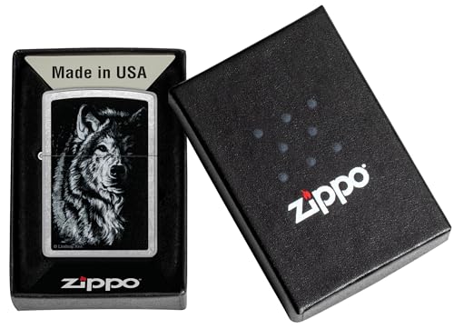 Image of Zippo Lindsay Kivi Shadow Wolf Street Chrome Pocket Lighter