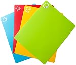 Tapis de coupe en plastique souple, tapis colorés avec des icônes alimentaires, sans BPA, non poreux, broyé dos et lave-vaisselle, ensemble de 4 (14,6x11,6pouces)