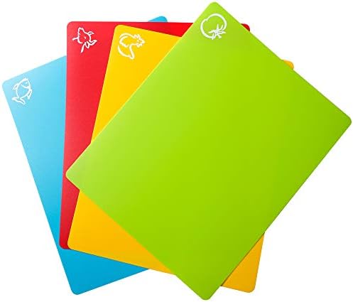 Carrollar Flexible Plastic Cutting Board Mats, Colored Mats With Food Icons, Gripped Back, Cutting board Set of 4 (1)