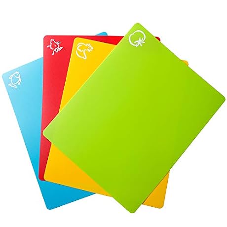 Carrollar Flexible Plastic Cutting Board Mats, Colored Mats With Food Icons, Gripped Back, Cutting board Set of 4 (1)