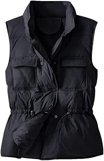 multifunktionssystem Vit dunjacka for kvinnor Lätt varmväst dunväst ärmlös väst väst(Black,M)