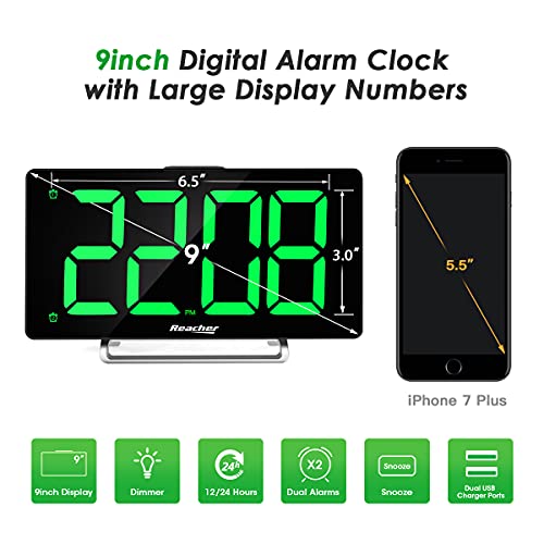 Large Alarm Clock 9" Led Digital Display Dual Alarm With Usb Charger Port 0-100 Dimmer For Seniors Simple Bedside Big Number Alarm Clocks For Bedrooms #TOP1