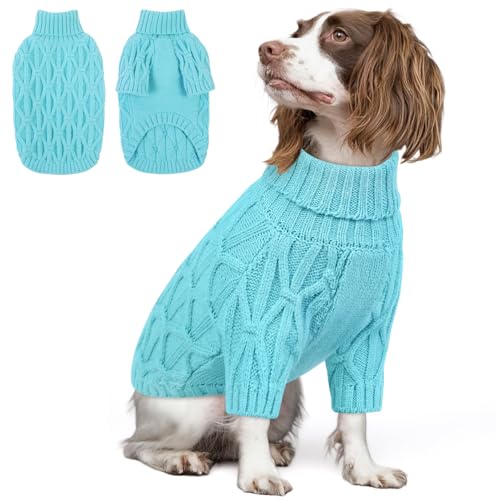 Queenmore XL Dog Sweater,Turtleneck Knitted Large Dog Sweater,Lake Blue