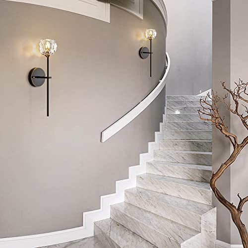 Bokt Postmodern K9 Crystal Wall Lamp Simple Modern Creative Wall Sconces Black Finish Plus Long Diamond Wall Lighting Fixtures For Living Room Dining Room Corridor Bedroom (2 Pack) #TOP7
