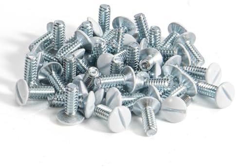 Henne Bery 3/8" Long 6-32 Thread, Oval Head Milled Slot Replacement Wall Plate Screws, 50 Pack, White