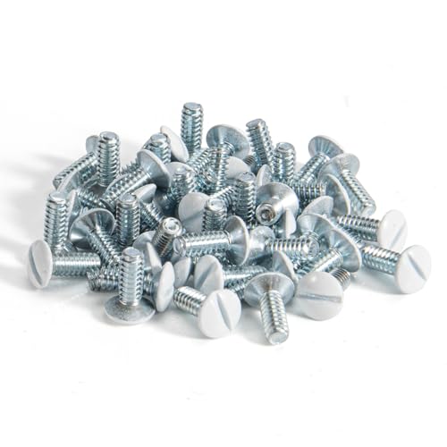 Henne Bery 3/8 Long 6-32 Thread Oval Head Milled Slot Replacement Wall Plate Screws 50 Pack White