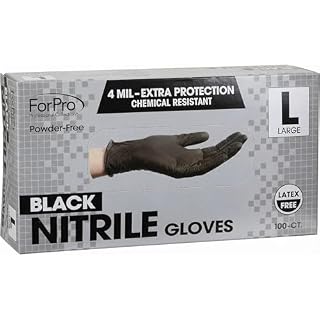 ForPro Disposable Nitrile Gloves, Chemical Resistant, Powder-Free, Latex-Free, Non-Sterile, Food Safe, 4 Mil, Black, Large, 100-Count